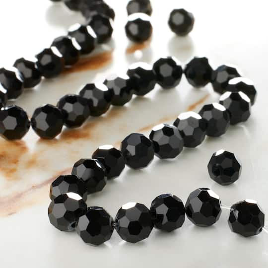 12 Pack: Black Faceted Glass Round Beads, 8mm by Bead Landing™